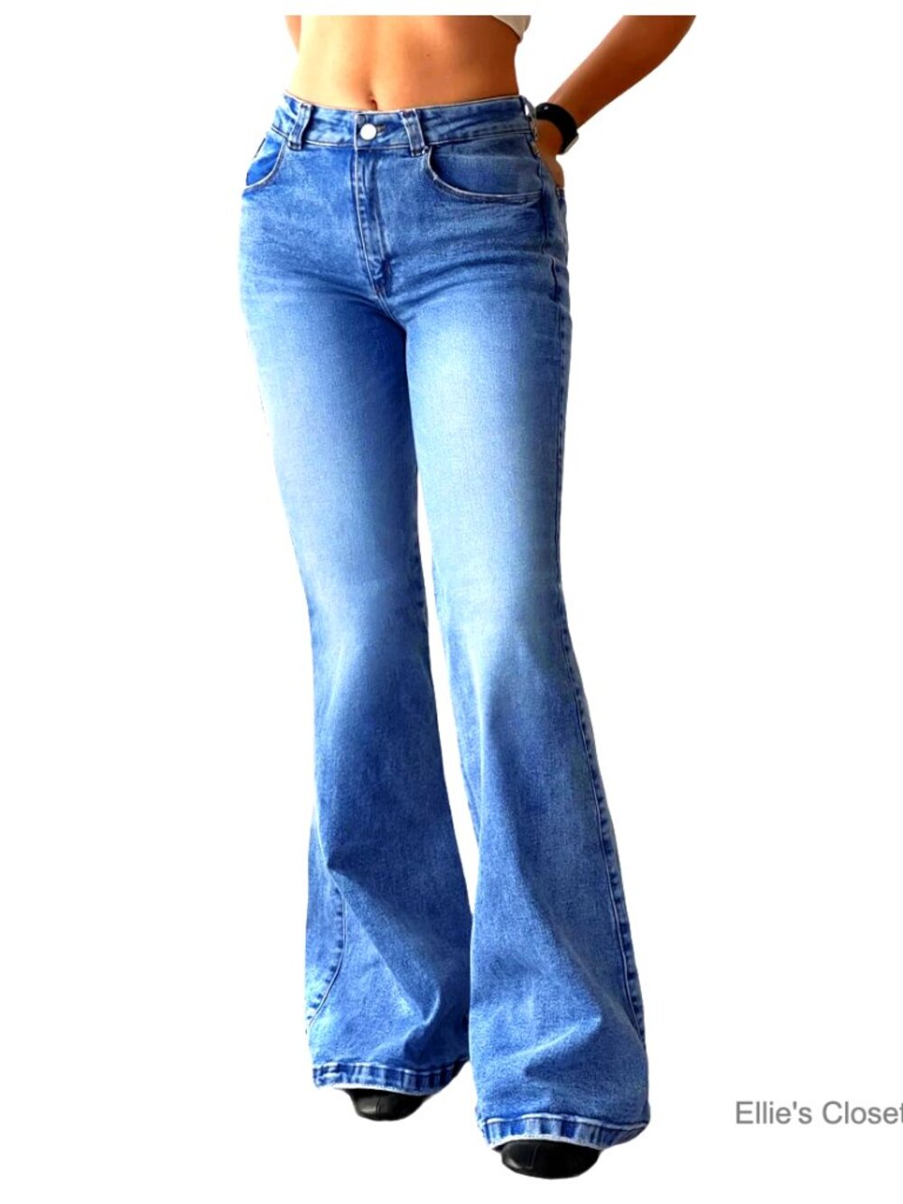 Mid-High Waisted Bootcut Flare Jeans Stretchy Denim Pants
